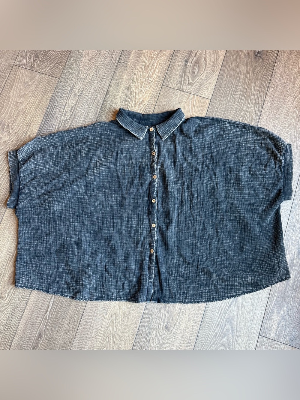 Zenana Women’s 2x/3x 100% Cotton Boho Black Button-Down Shirt